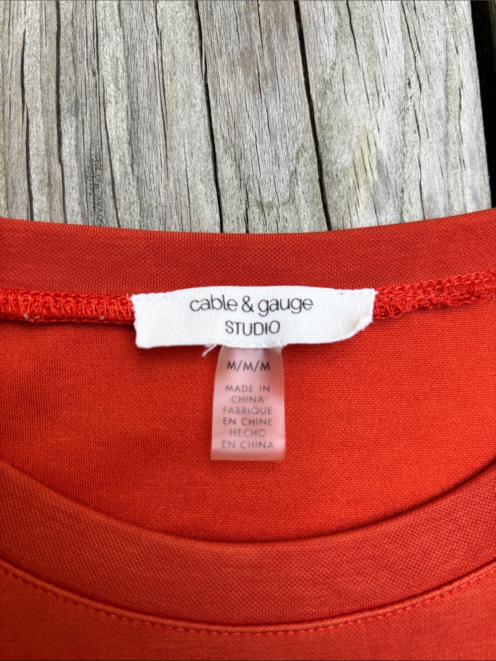 CABLE & GAUGE  | Rust Orange Modal Knit Minimalist Casual Pocket Tee | Size M - Picture 5 of 6